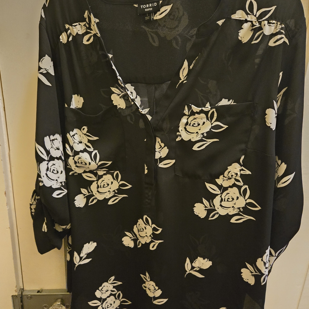 Torrid Black and White Floral Blouse